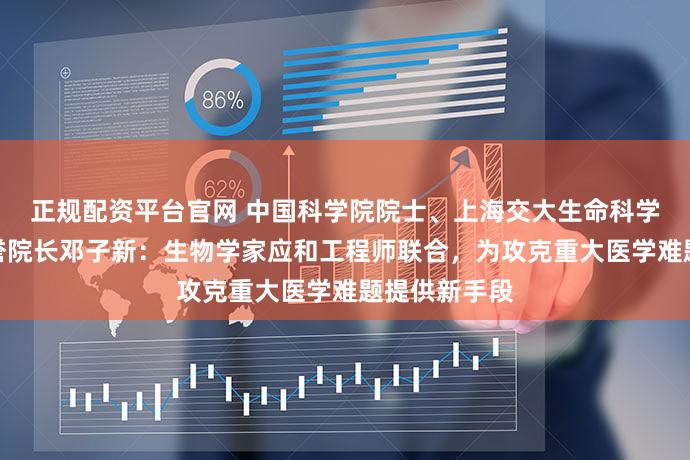 正规配资平台官网 中国科学院院士、上海交大生命科学技术学院名誉院长邓子新：生物学家应和工程师联合，为攻克重大医学难题提供新手段