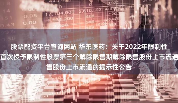 股票配资平台查询网站 华东医药：关于2022年限制性股票激励计划首次授予限制性股票第三个解除限售期解除限售股份上市流通的提示性公告
